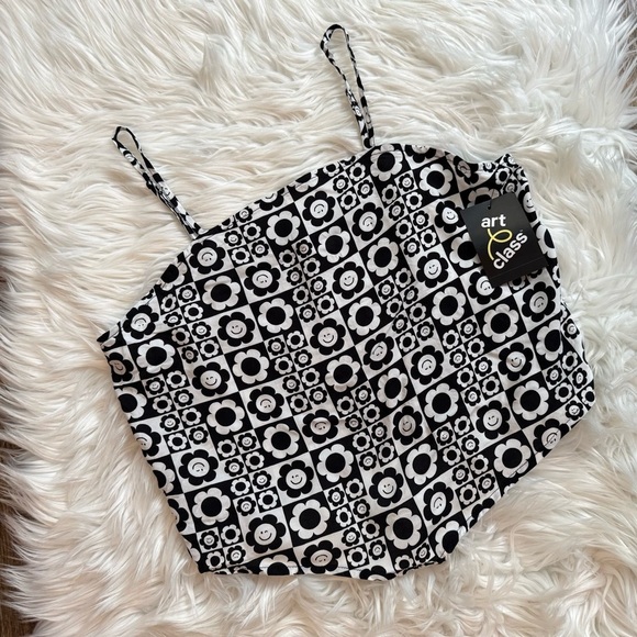 art class Other - Art Class Smiley Daisy Tank Top Girls‎ XL 18/20 Black White Cami NWT